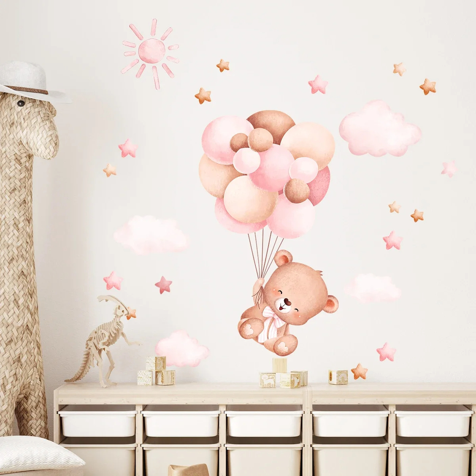 Baby Girl Nursery Quotes - Autocollant mural d'ameublement motif ours ballon