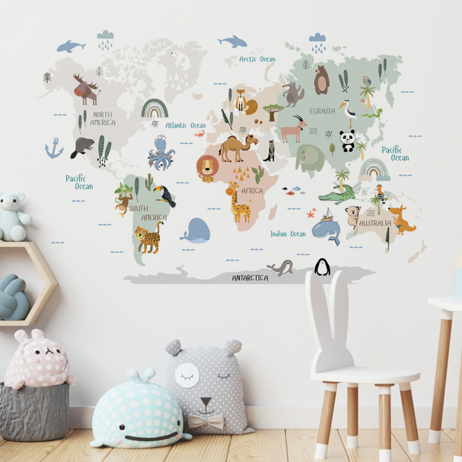 Baby Nursery Decor Girl - Autocollants muraux de carte du monde